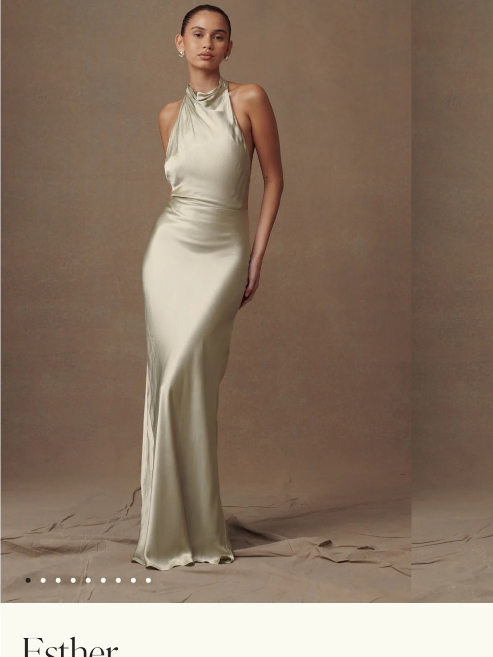 Meshki Satin Halter Maxi Dress in Sage